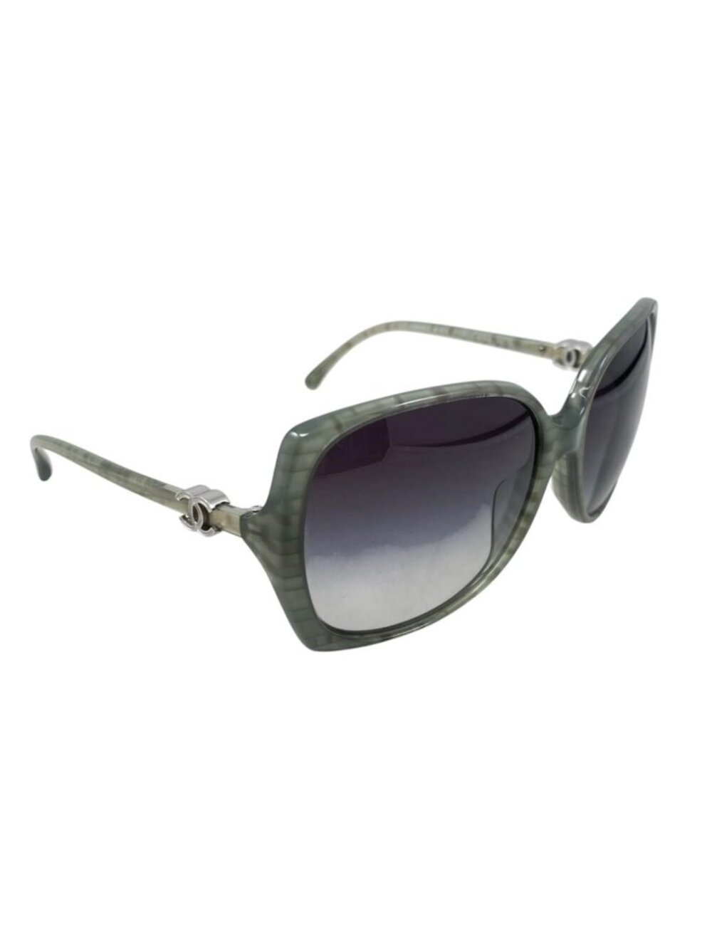 Chanel Sunglasses CC Logo Acetate Green Silver Eyewear - Picture 2 of 8